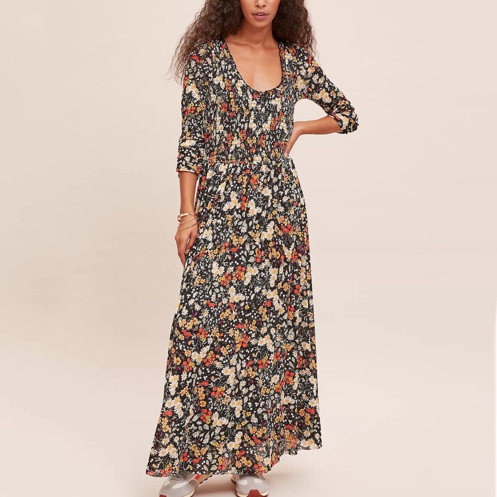 NWT Anthropologie Maeve Omya Smocked Maxi Dress S Small
